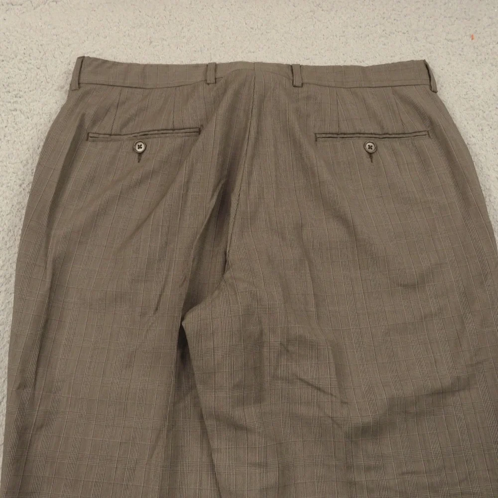 John Varvatos Suit 42R Super 120s Worsted Wool Brown Plaid 35x30 Trousers